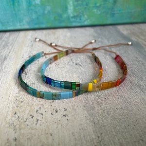 Colorful Glass Tile Bead Bracelet • Adjustable Tila Friendship Wrap • Prismatic Colored Bracelet • Yellowstone Bracelet • Handmade Gift