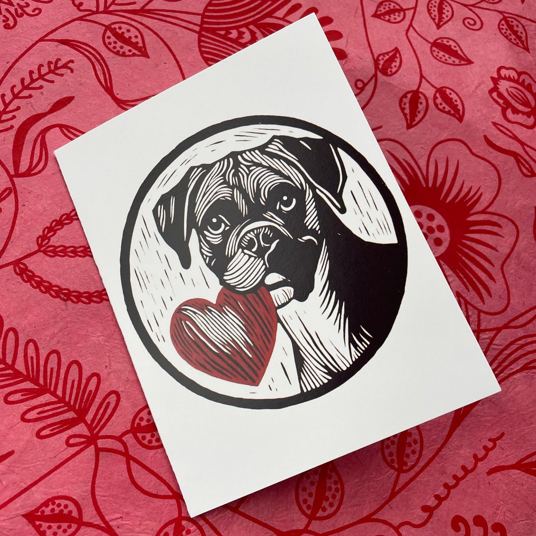Boxer Dog Greeting Card Dog Print Gift Card Valentines Day Card Artisan