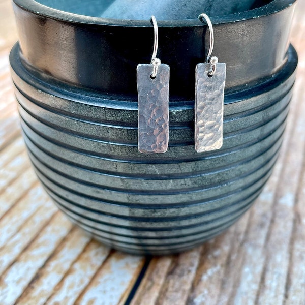 Small Rustic Hammered Aluminum and Sterling Silver Artisan Earrings • Super Lightweight! • Gift for her • Minimalist Everyday-wear Earrings