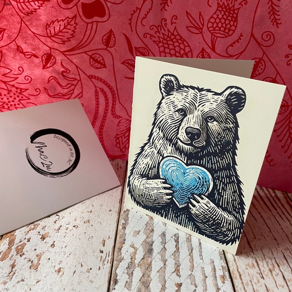 Bear Hug Greeting Card | Bear Print Card | Anniversary Card | Bear Blank Card | Frameable Bear Art | Bear Love | Mama Bear | Papa Bear