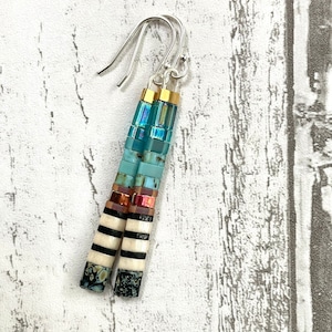 Colorful Tila Bead Earrings • Mac2u Long Dangle Earrings! • Colorblock Glass Bead Earrings • Sterling Silver Square Tile Earrings