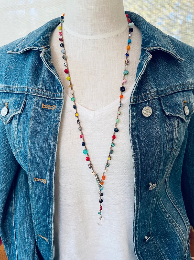 COLORFUL Long Beaded Necklace Multi Color Beaded Crochet Etsy