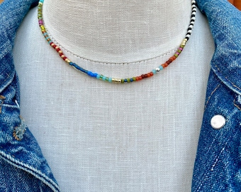 Colorful Dainty Seed Bead Stretch Choker Necklace • Bold Colorful Bead Wrap •Color Block Beaded Stretch Wrap Necklace Bracelet Anklet! Mac2u