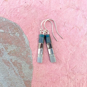 MINI Colorful Shades of Grey Tila Bead Earrings • Grey & Silver Ombre Short Dangle Earrings • Minimalist Glass Tile Dangles