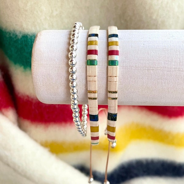 RETRO Colorblock Hudson Bay Tile Bracelet! • Colorful Friendship Bracelet • Adjustable Bead Bracelet • Classic Everyday Minimalist Bracelet