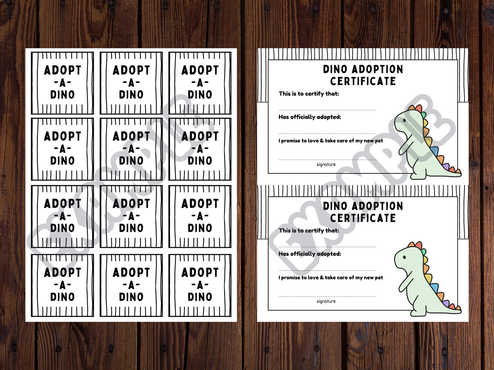Adopt-a-dino Printable Kit Dinosaur Adoption Certificate for - Etsy