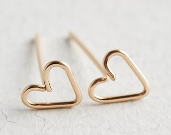 14k Gold Heart Earrings, Gold Stud Earrings, Gold Heart Earrings, Gold Earrings, Cute Earrings, Heart Earrings, Gift For Her