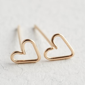 14k Gold Heart Earrings, Gold Stud Earrings, Gold Heart Earrings, Gold Earrings, Cute Earrings, Heart Earrings, Gift For Her