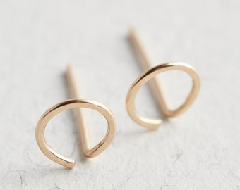 14k Gold Stud Earrings, Gold Stud Earrings, Gold Circle Studs, Gold Circle Earrings, Gold Earrings, Minimalist Earrings, Gift For Her