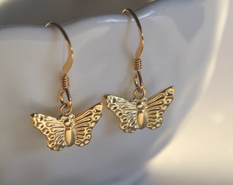 BUTTERFLY EARRINGS GOLD, Gold Earring, 14k Gold Earrings, Dainty Gold Earrings, Hoop Earring, Gold Drop Earrings, Cute Earrings, Butterflies