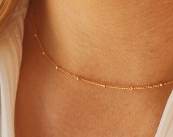 14k Gold Necklace, Gold Satellite Necklace, Gold Necklace, Dainty Gold Necklace, Necklace For Woman, Choker Necklace, 14K Gold Chain, Choker