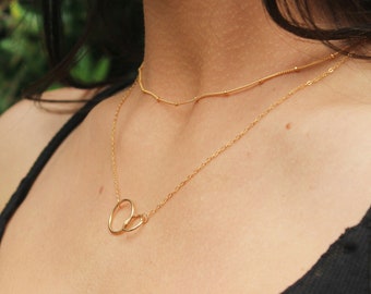 14k Gold Necklace, Gold Necklace, Gold Ring Necklace, Gift for Her, Necklace Gold, Gold Chain Necklace, Womens Gold Necklace, interlocking