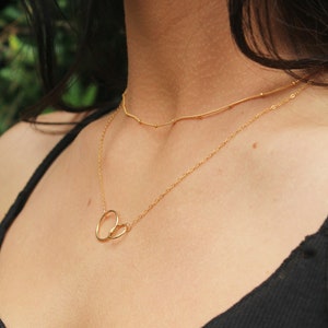 14k Gold Necklace, Gold Necklace, Gold Ring Necklace, Gift for Her, Necklace Gold, Gold Chain Necklace, Womens Gold Necklace, interlocking