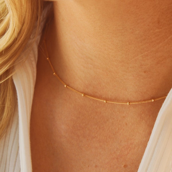 14k Gold Necklace, Gold Satellite Necklace, Gold Necklace, Dainty Gold Necklace, Necklace For Woman, Choker Necklace, 14K Gold Chain, Choker
