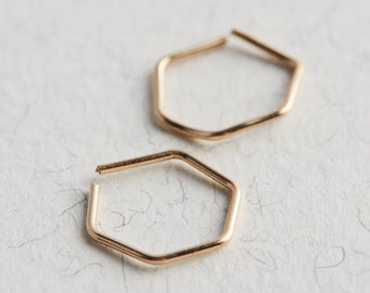 14K Gold Hexagon Hoops, Hexagon Hoop Earrings, Gold Hoop Earrings, Gold Hoops, Hoop Earrings, Hoop Earrings Gold, Small Gold Hoops