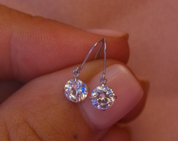 9k White Gold Earrings, Sparkling Dangle Earrings, White Gold Earrings ...