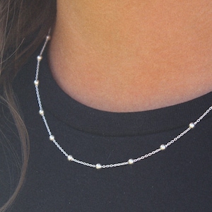 Sterling Silver Choker Necklace, Dainty Satellite Chain, Minimalist Silver Necklace Women, Gift For Her, Everyday Wear, Minimalist Jewellery