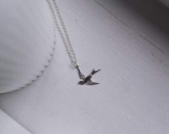 Silver Necklace, Sterling Silver Necklace, Charm Necklace, Woman Necklace, Swallow Necklace, Silver Pendant Necklace, Dainty Silver Necklace