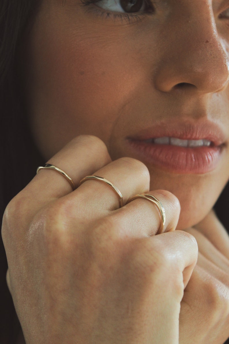 Gold Ring, 14K Gold Stacking Ring, Hammered Ring, Dainty Ring, Womens Ring, Rings For Women, Woman Ring, Cute Ring, Stack Ring image 3