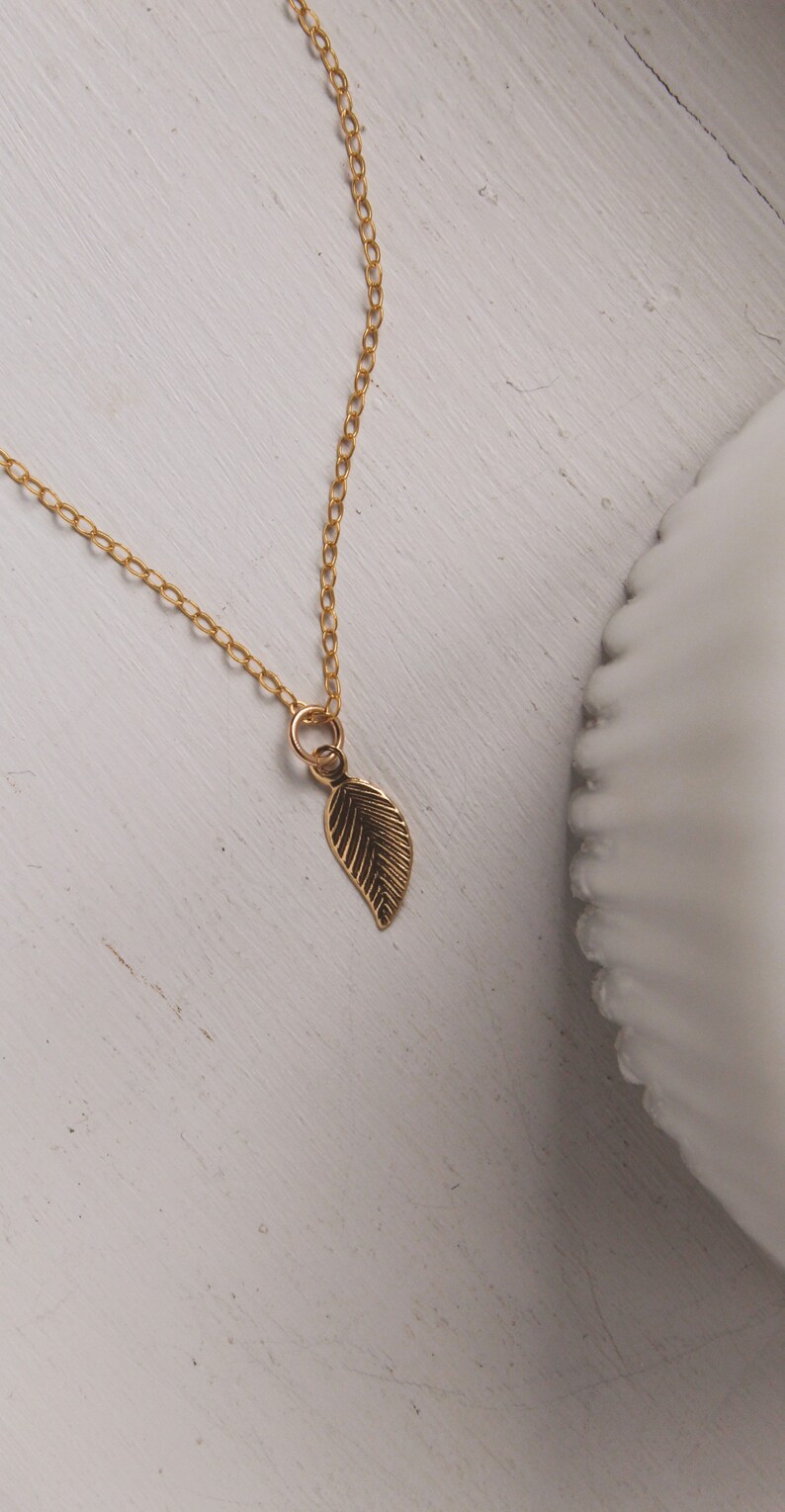 Dainty Gold Necklace, Gold Leaf Necklace, 14k Gold Necklace, Gold Necklace, Gold Chain Necklace, Necklace For Woman, Charm Necklace image 3