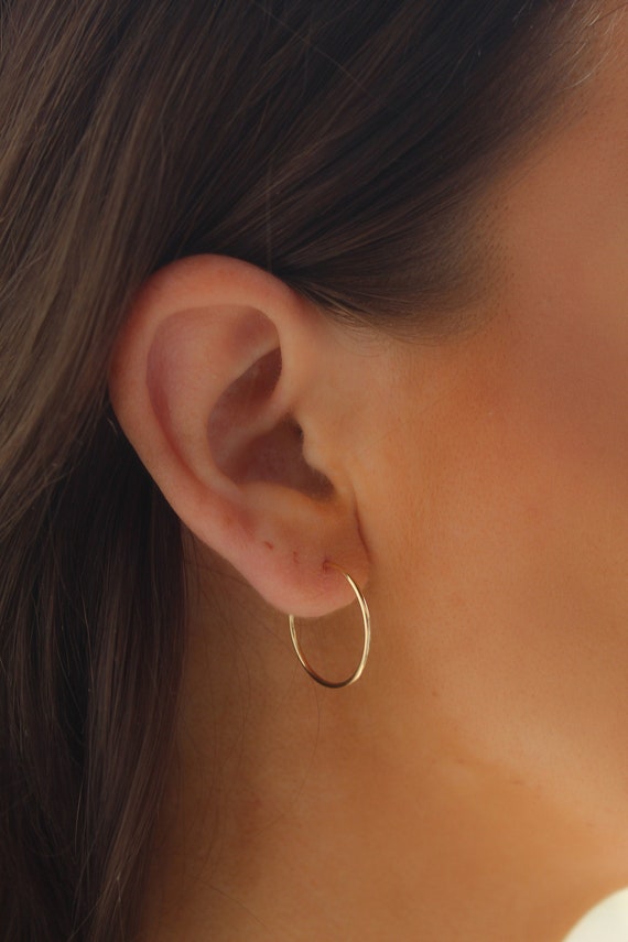 14K Real Gold Hoop Earrings Solid Gold Small Hoops Sleeper Hoops Stamped 14K