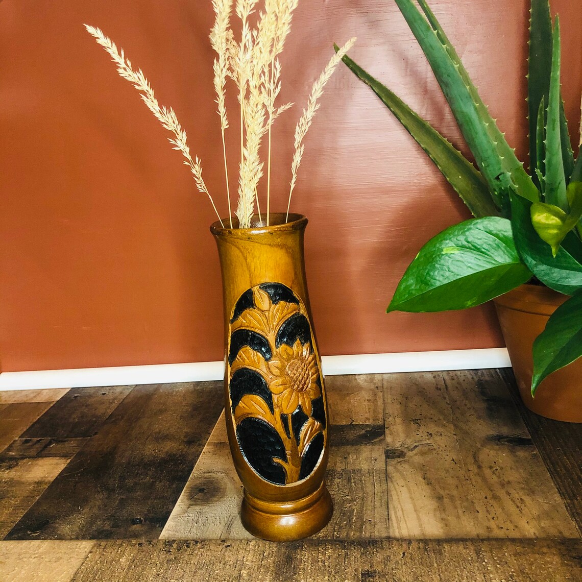 Vintage Wood Carved Flower Vase Jamaican Wood Carved Vase Etsy