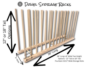 Art Storage Rack - 36” long x 8” wide - Two Height Options available - 12” or 18” tall