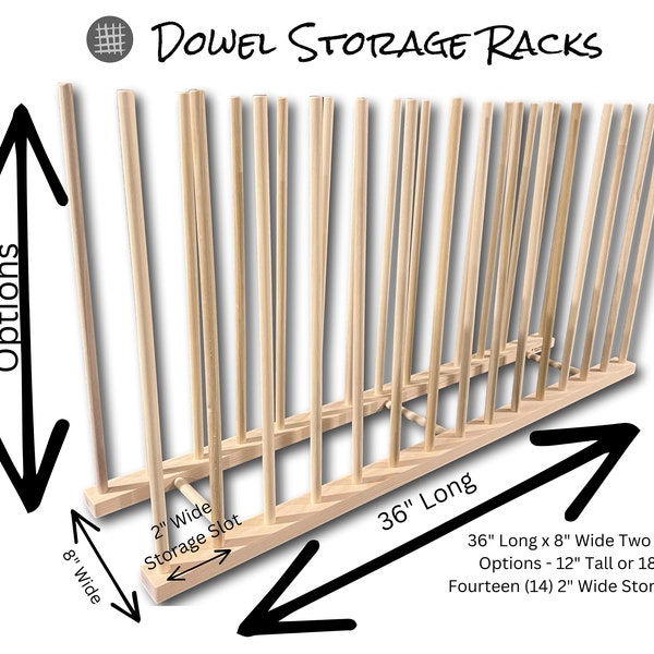 Art Storage Rack - 36” long x 8” wide - Two Height Options available - 12” or 18” tall