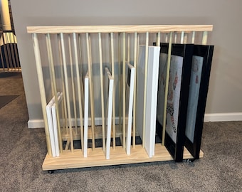 Two Tier Wheeled Art Storage Rack With 18 Tall Dowels 24 Long