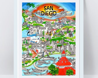 San Diego Skyline Fine Art Print, San Diego Landscape, San Diego Map, Designed by San Diego Local Artist