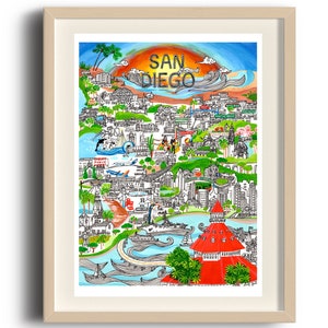 San Diego Skyline Fine Art Print, San Diego Landscape, San Diego Map, Designed by San Diego Local Artist