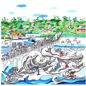 Ocean Beach San Diego Fine Art Print, Drawn by San Diego Local Artist Active