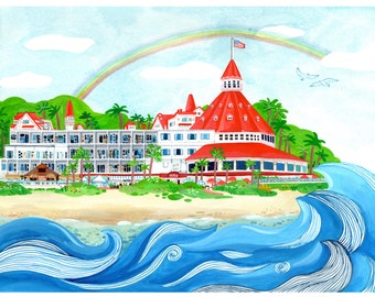 Hotel del Coronado Fine Art Print, Drawn by San Diego Local Artist