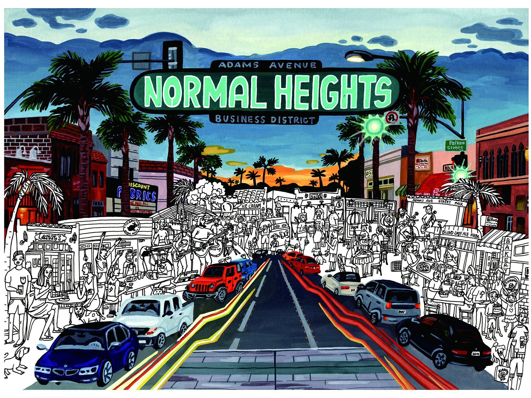 Normal Heights San Diego Fine Art Print, Drawn by San Diego Local Artist