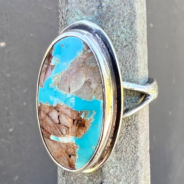 Hand Forged ,  Sterling Silver,  Candelaria Turquoise, Ring, size 7 1/4