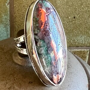 Rare Morenci Copper chrysocolla quartz, Ring, Heavy Gauge Sterling  Silver Band, size 9 3/4