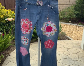 Pendientes de flores rosas de jeans reciclados incluidos, ver fotos para conocer el tamaño
