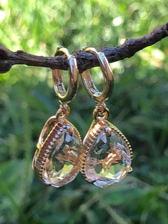 Philip Jones Orecchini Pendenti Con Cristalli Verde Chiaro – Zirconia, Placcati Argento, Ipoallergenici, In Sacchetto Velluto