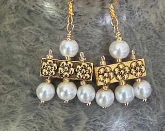 Boucles d'oreilles en perles de style romain : bijoux de mariage bohèmes en fausses perles
