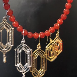 Art Deco Dangle Earrings: Gold or Silver architectural window chandelier earrings 1920s Style