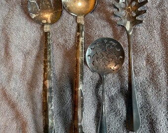 4 unmatched silver plated serving pieces