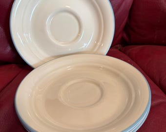 Corelle by Corning in the "Symphony" or "Coastal Breeze“ powder blue rim set of 4 saucers