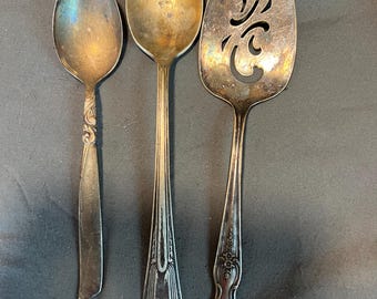 3 non matching antique flatware pieces