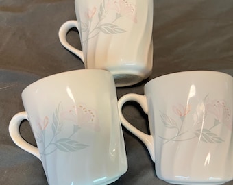 set of 3 Corelle Coordinates "Pink Trio" stoneware mugs