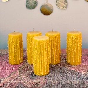 Set of 5 Pure Beeswax Candles - 5 Inch Natural Honey-Scented Candles - Drip Candle Set