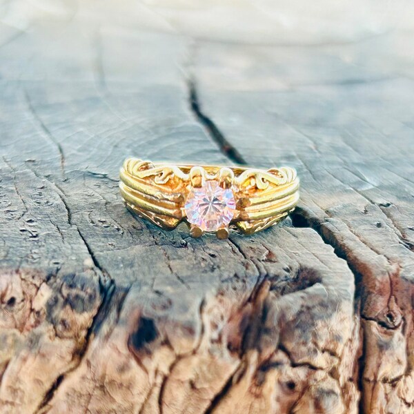 Vintage Victorian Gold Plate CZ Ring