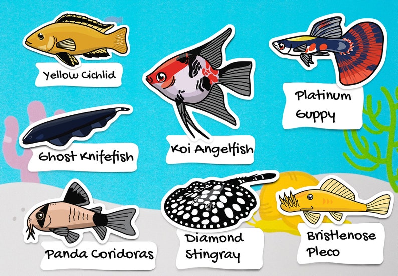 Assorted fish sticker pack waterproof paper sticker, aquarium sticker, decoration, fishkeeper, diary fancy sticker image 4