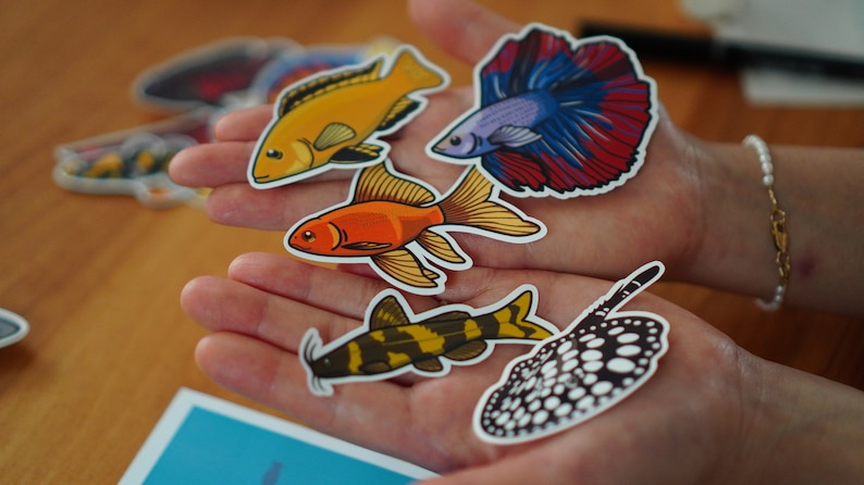 Assorted fish sticker pack waterproof paper sticker, aquarium sticker, decoration, fishkeeper, diary fancy sticker image 7