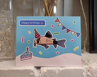 DIY Happy Birthday Card with stickers - aquarium, fish lover, sticker set, garland, postcard, stationary, gift, kid craft, tropical fish