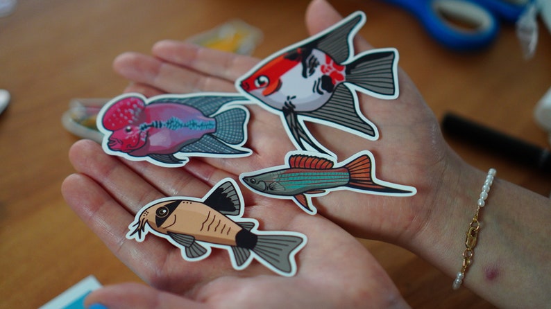 Assorted fish sticker pack waterproof paper sticker, aquarium sticker, decoration, fishkeeper, diary fancy sticker image 8